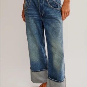 We The Free, Free People Good Luck Mid Rise Wide Leg Stove Pipe Jeans faded blue